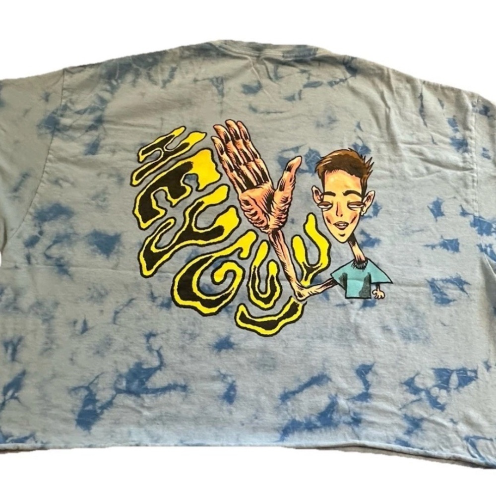 Drew Gooden “Hey Guy” Animated Cartoon Blue Tie Dye Crop Top Shirt Men’s XL